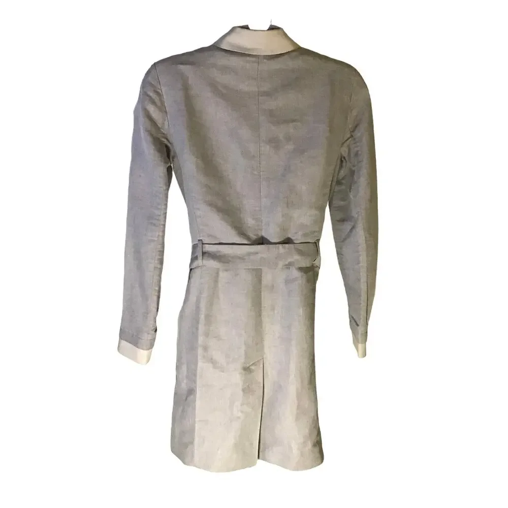 Armani Exchange Gray/Off White Linen Blend Trench Coat Women’s SZ M